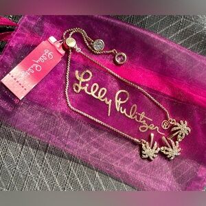 NWT Lilly Pulitzer Palm Adjustable Bracelet with Pink Dust Bag
